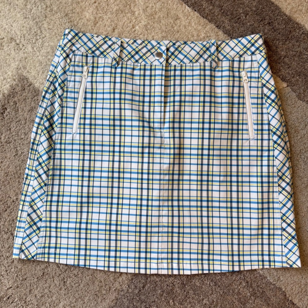 Nivo Blue Yellow Plaid Golf Skort Womens Size 8 Performance Active Skirt Pockets